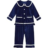 MYGBCPJS Kids Velvet Pajamas Toddler Button-Down Solid Long-Sleeve T-Shirt Top + Pants 2PCS Christmas Outfits Clothes