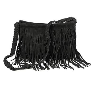 Ecosusi Hippie Suede Tassel Fringe Crossbody Handbag (Black): Handbags: comicsahoy.com