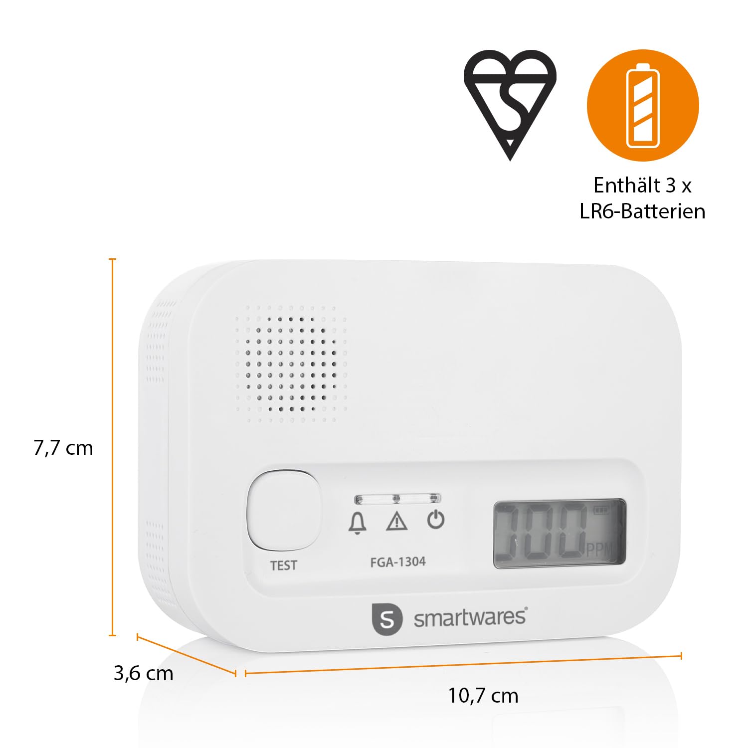 Smartwares Kohlenmonoxid melder, 10 Jahre Sensor, 1.5 Testsieger Wertung, mit Display und Testknopf - FGA-13041 4