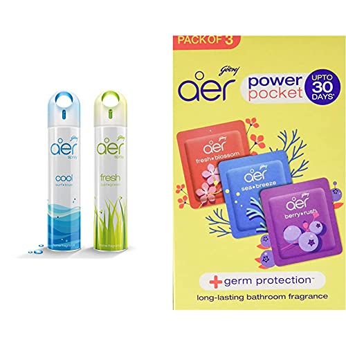 Godrej aer pocket, Bathroom Air Fragrance - Assorted Pack of 5 (5x10g) &amp; aer - 8901023018381 aer twist, Car Air Freshener - Sunny Citrus Blast (45