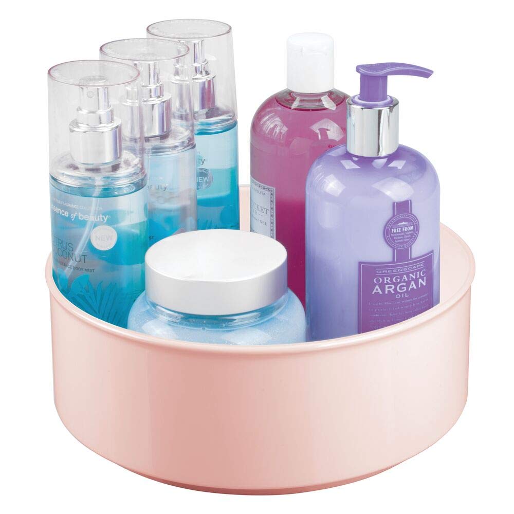 mDesign Plastic Spinning Lazy Susan Round Turntable Storage Tray - Rotating Organizer for Makeup, Cosmetics, Nail Polish, Vitamins, Shaving Kits, Medical Supplies, First Aid - Light Pink/Blush