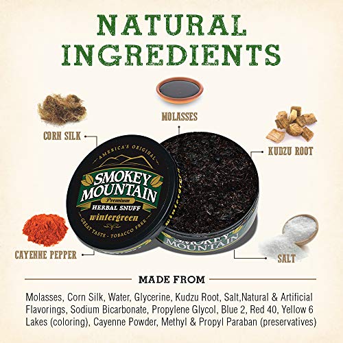 Smokey Mountain Herbal Snuff - Wintergreen - 1-Can - Nicotine-Free and Tobacco-Free - Thumbnail 2