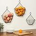 MyGift Wall Mounted Brown Metal Chicken Wire Hanging Fruit Basket, Country Farmhouse Kitchen Vegetables and Produce Storage Bin, Set of 3