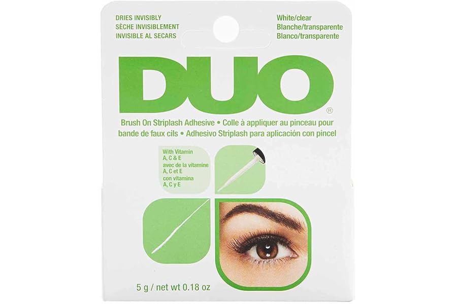 DUO Brush-On Clear Lash Glue –Waterproof Strip Lash Adhesive with Vitamins A, C & E, Long Lasting Eyelash Glue, 0.18 oz, 1 Pack
