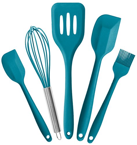 StarPack Premium Silicone Kitchen Utensils Set (5 Piece) in Hygienic
Solid Coating + Bonus 101 Cooking Tips (Teal Blue)