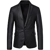 Womleys Men's Casual Notched Collar One Button Faux Leather Blazer Suit Jacket Sport Coats