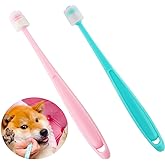 DQITJ 2 Pcs 360-Degree Small Dog and Cat Toothbrush, Bristle Diameter 0.51", Soft Silicone Deep Pet Teeth Cleaning Kit (Color