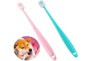 DQITJ 2 Pcs 360-Degree Small Dog and Cat Toothbrush, Bristle Diameter 0.51", Soft Silicone Deep Pet Teeth Cleaning Kit (Colors May Vary)