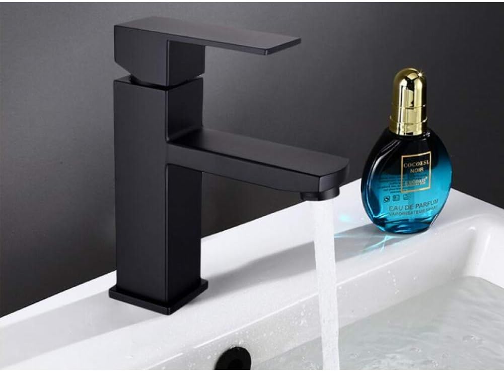 KSPIUTTRE Basin faucet Basin Faucets Black Brass Faucet Square Bathroom Faucet Single handle Basin Tap Bath Faucet Brass Sink Water Crane Tap Fits Standard Faucets