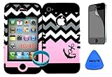 Apple Iphone 4/4s Pink Block Chevron with Anchor Pattern Design Textured Protective Cover Case Black Silicone Gel Hybrid Dual Layer Case Cover. (Included: Screen Protector, Wristband and Pry Tool Exclusively By Wirelessfones Tm)
