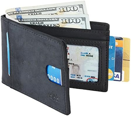 Joymon Mens RFID Blocking Bifold Slim Genuine Leather Thin Minimalist Front Pocket Wallet