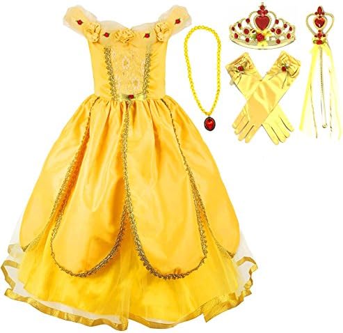 Fairytale Princess Boutique Princess Belle Yellow Belle Party Costume Dress-up Set (4-5, Yellow)