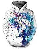 ENLACHIC Unisex Simulation 3D Alpaca Print Galaxy Pocket Hooded Sweatshirt Unicorn L