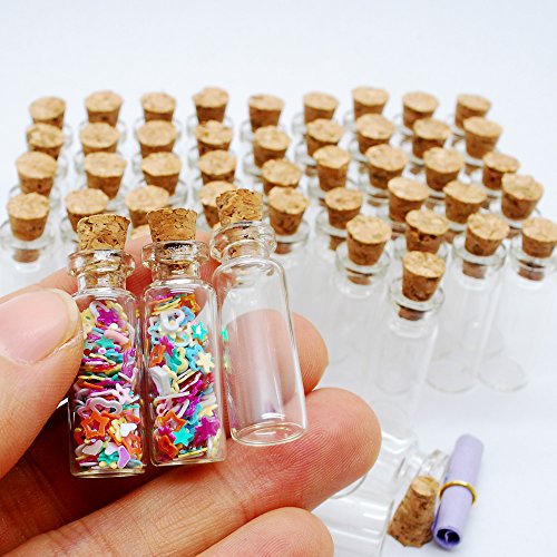 50pcs 1ml Small Mini Glass bottles Jars with Cork Stoppers/ Message