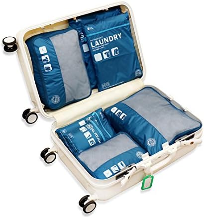 Travel Packing Organizers - Clothes Cubes Shoe Bags Laundry Pouches For Suitcase Luggage, Storage Organizer 7 Set Color Navy