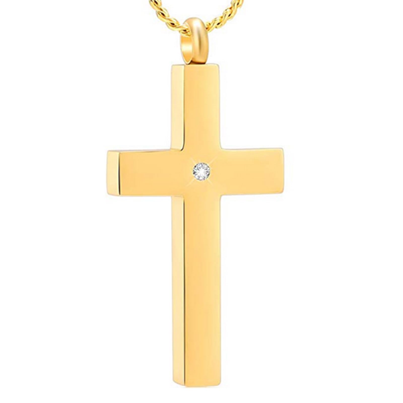 Crystal Cross Necklace for Ashes - Stainless Steel Keepsake Cremation Jewelry - Religious Cross Memorial Urn Necklace for Pet Human Ashes Pendant