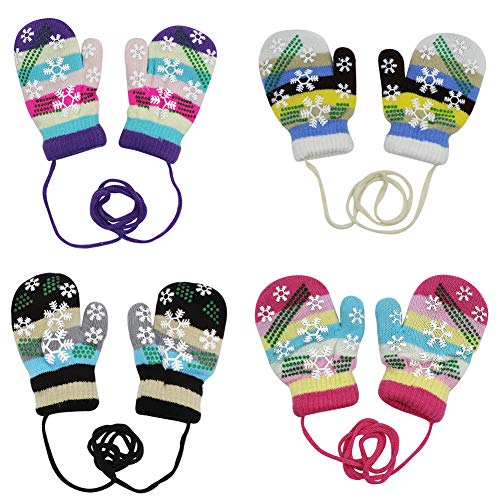 Toddlers Baby Girl Boys Colorful Snowflake Winter Warm Gloves Mittens with String for 0-12 Months,4 Pairs - Thumbnail 7
