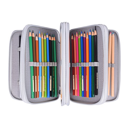 Colored Pencil Case, Newcomdigi 72 Slot Pencil Case Large Art Case Multilayer Pencil Storage Case Bag Holder Pen Case Organizer with Compartment For Drawing Sketch Art School Kids Adults (Gray) - Thumbnail 7