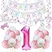 WERNNSAI Unicorn Party Decoration Kit - Magical Unicorn Themed Party Supplies for 1st Birthday Baby Girl Including Pastel Banner, Hanging Swirl, Latex Balloon, Giant Number “1” Foil Balloon