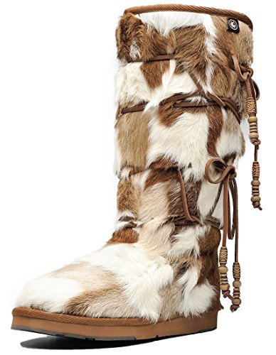 Aumu Womens Comfort Suede Fur Mid- Calf Winter Boots Chestnut Size 7 - Thumbnail 7