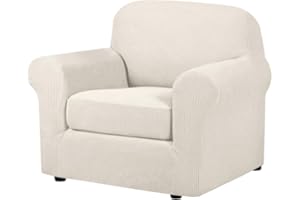 H.VERSAILTEX 2-Pieces Armchair Cover Chair Slipcovers with Arms Furniture Protector Cover Fit Width Up to 47 Inch, Jacquard Spandex Polyester Couch Covers Armchair Slipcover - Ivory, Chair