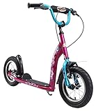 BIKESTAR Original Safety Pro Sport Push Kick Scooter Kids with Brakes, Mudguard and air Tires for Age 7 Year Old Children | Sport Edition with Alloy Wheels 12 Inch | Bewitching Berry & Turquoise