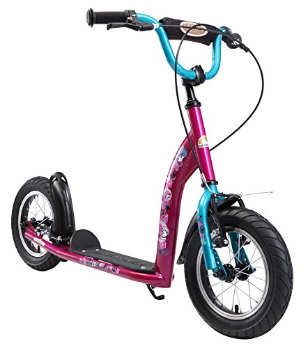 BIKESTAR Original Safety Pro Sport Push Kick Scooter Kids with Brakes, Mudguard and air Tires for Age 7 Year Old Children | Sport Edition with Alloy Wheels 12 Inch | Bewitching Berry & Turquoise