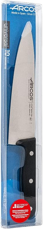 Küchenmesser aus Edelstahl mit Klinge von 200 mm - Chefmesser für Fleisch, Fisch, Geflügel, Obst und Gemüse - Ergonomischer Griff aus Polyoxymethylen, Serie Universal, Farbe Schwarz