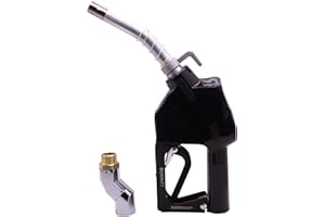 BORRITT 3/4" Inch NPT Black Fuel Nozzle,Automatic Shut Off Heavy Duty W/360° Hose Swivel Gas Fuel Transfer Pump Nozzle,304 13/16" Spout nozzle bushing,Copper Valve,Hook,16 gpm Flow Rate For Gas,Diesel