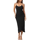 HELYO Women's Sexy Scoop Neck Wedding Guest Midi Dresses Bodycon Spaghetti Straps Club Cocktail Party Dress 533