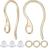 Beebeecraft 1 Box 50Pcs Ear Wires 18K Gold Plated Brass French Earring Hooks with 50Pcs Open Jump Rings and 50Pcs Ear Nuts for Earrings Jewelry Making, Thick Pin 1mm