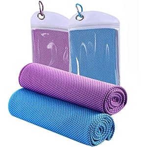 JINGKE Cooling Towel, 2 Packs Neck Cooling Wrap 40″x 12″ – Gym Towel for Men and Women, Cold snap Towel for Outdoor Sports, Workout,Swimming,Yoga, Camping, Hiking,Golf, Travel (Blue and Purple)