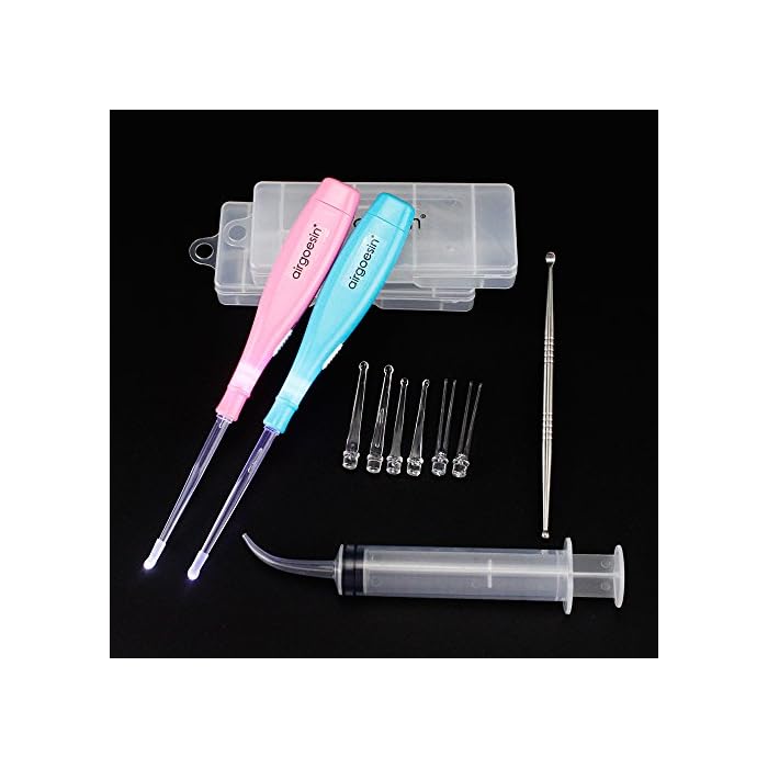 Airgoesin Longer Tips 2 Sets Tonsil Stone Remover Kit w/LED Tool & Earwax Remover Kit, Irrigation Ear Syringe or Oral…