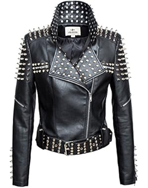 LLF Women's Faux Leather Studded Punk Style Cropped Jacket