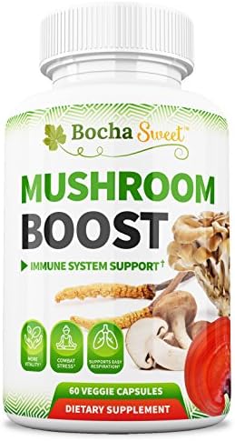 BochaSweet Mushroom Boost - Healthy Immune Function with Cordyceps, Reishi, Maitake, and Shiitake, 60 Count