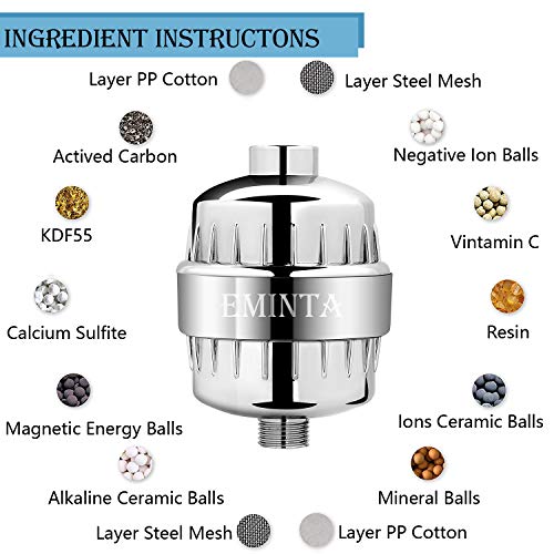 15 Stages Shower Filter, Shower Head Water Filter - NEW FORMULA Vitamin C and Coconut Shell Carbon for Remove Chlorine, Improve Skin Hair and Nails - Prefect for All Showerheads