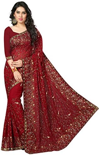Maroon heavy kashmiri resham embroidery Designer Saree