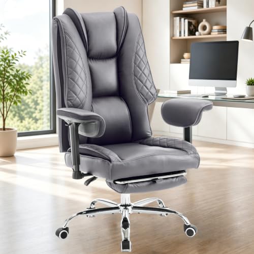 BLURREY Big and Tall Office Chair and High Back with Heavy Duty Wide Executive Office Chair with Foot Rest, Adjustable Armrests (Grey) at Amazon