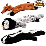 CNMGBB Crinkle Dog Toy No Stuffing, Durable Stuffingless Plush Squeaky Animal Dog Chew Toy Set with Fox Skunk and Penguin for Small Medium and Large Dogs Pets, 18inch,3 Pack