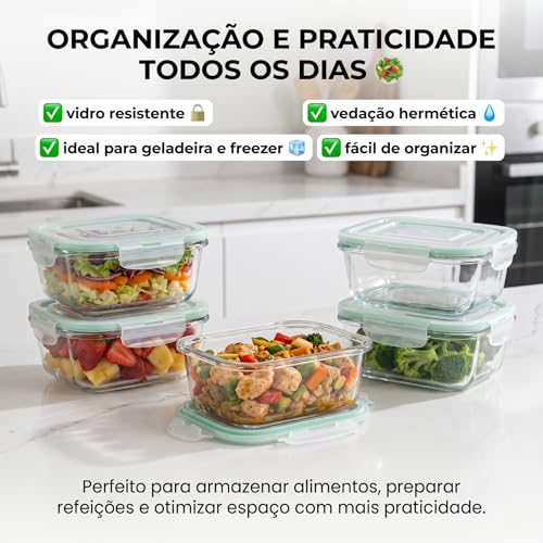 Pote de Vidro Hermético 640ml Retangular Kit 10 Unidades Marmita