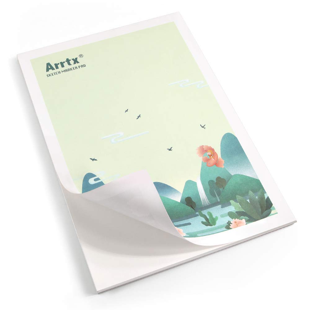 Arrtx Sketch Marker Paper Pad, Suitable for Sketching, Marker Drawing, Glue Bound Artist Painting Pad-A4, Fold Over, 8.3 X 11.7 inch, 56 Pound(120gsm), White, 30 Sheets (One Pack)