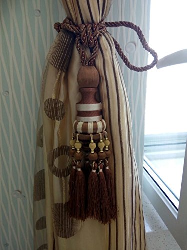 KISENG 1 Pair Beaded Tassels Curtain Tiebacks Rope Holdbacks for Bedroom (G Light Brown)