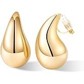 NVWAROCK Gold Drop Clip On Earrings Dupes Teardrop Chunky Non Pierced Earring 14K Real Gold Plated Hypoallergenic Lightweight Earrings for Women(Gold and Silver)