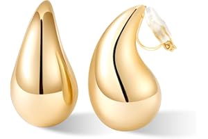 NVWAROCK Gold Drop Clip On Earrings Dupes Teardrop Chunky Non Pierced Earring 14K Real Gold Plated Hypoallergenic Lightweight Earrings for Women（Gold and Silver）