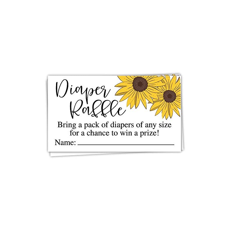 50 Sunflower Diaper Raffle Tickets – Baby Shower Game – Invitation Inserts