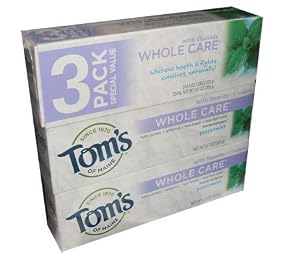 Image of Tom's of Maine Whole Care Toothpaste With Flouride Peppermint Flavor 4.7 Ounce Tube (pack of 3)