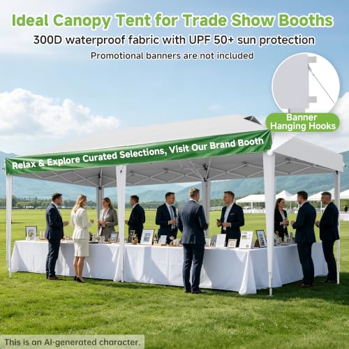 Real Relax 10x20ft Pop Up Portable Canopy Tent with 300D Silver-Coated Top, 6 Sidewalls, UV-Protective, Waterproof, Windproof, Easy Setup with 2 Central Locks for Camping, Wedding, White