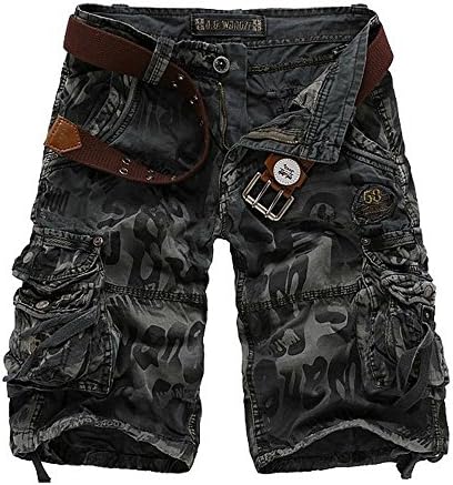 HaDlin Mens Multi Pockets Cargo Shorts Relax Fit Camo Cotton Military Pants (US: 30 Size (Label 31), Grey)
