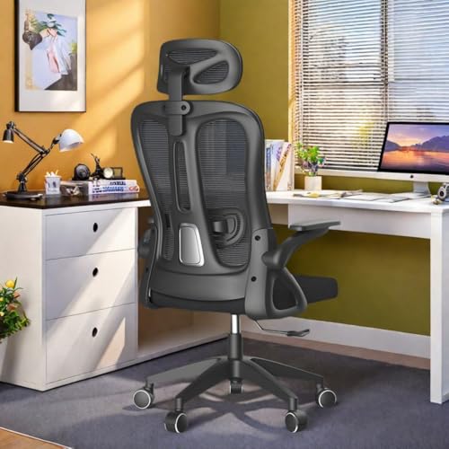 Gyhhxlh Ergonomic High-Back Mesh Office Chair: Adjustable Lumbar/Headrest/Armrests, 360° Swivel, Height & Rocker Adjustment, Latex Seat Cushion, Load Capacity: up to 265lbs/120kg, Black