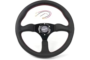 RASTP Racing Steering Wheel 13.58”/345mm Genuine Leather 6 Bolts Steering Wheel with Horn Button,Style A